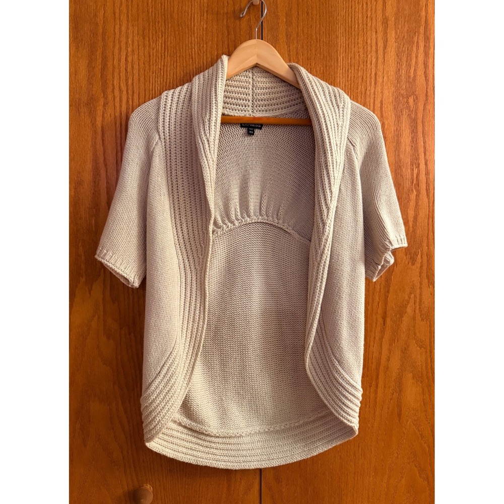 Express Cardigan Sweater Womens XS Cream Y2K 00s Short Sleeve Shawl Open Knit